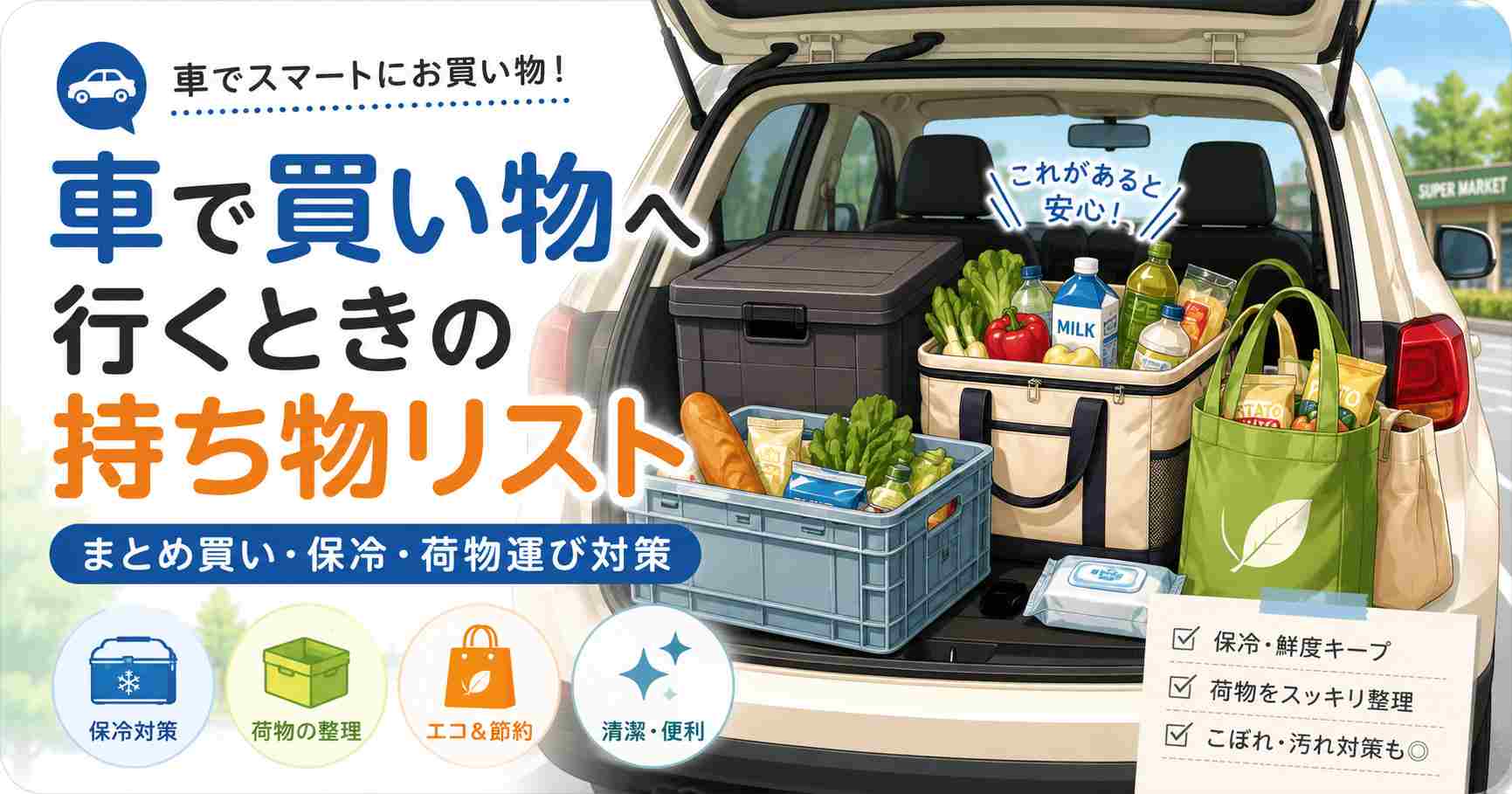 車で買い物へ行くときの持ち物リスト10選｜まとめ買い・冷凍食品・荷物崩れ対策に便利